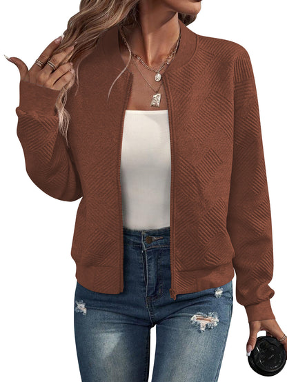 Women's Quilted Zip Up Bomber Jacket Casual
