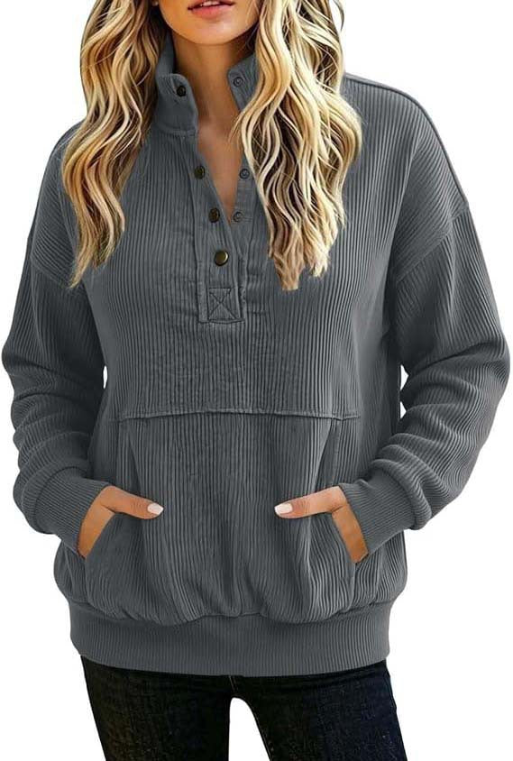 Women's Corduroy Oversized Button Pullover Sweatshirt
