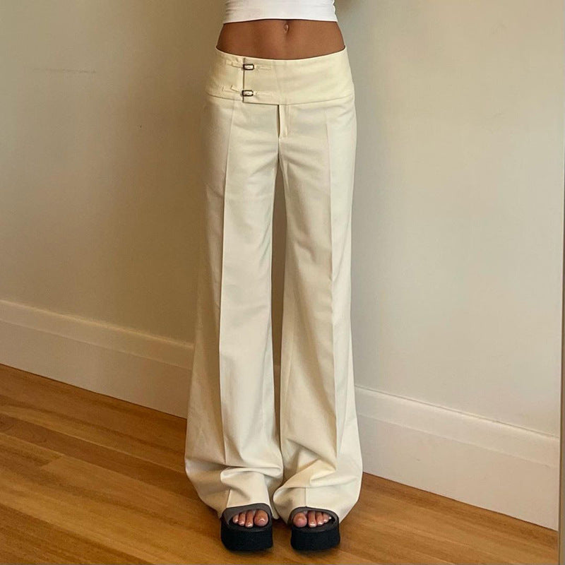 Women's Low Rise Straight Leg Casual Pants Cream