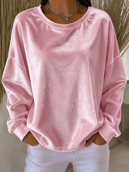 Women Velvet Long Sleeve Crew Neck Casual Tunic Top