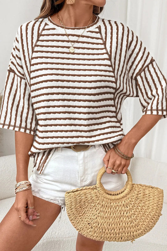 Striped Cotton Blend Tee Casual Half Sleeve Top