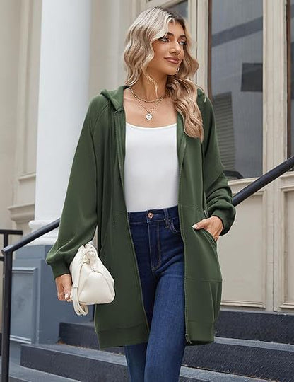 Women's Oversized Long Zip Up Hoodie Jacket