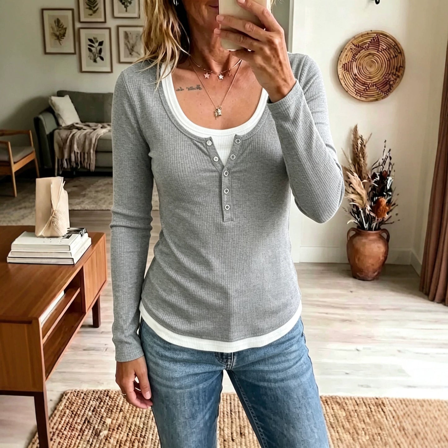 Contrast Layered Long Sleeve Top for Women