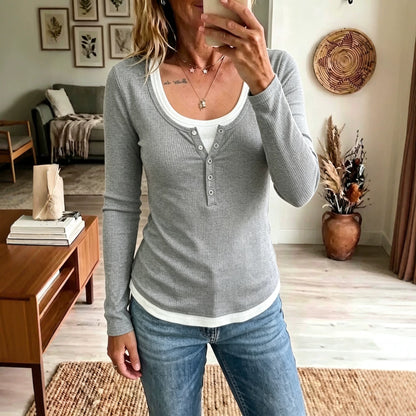 Contrast Layered Long Sleeve Top for Women