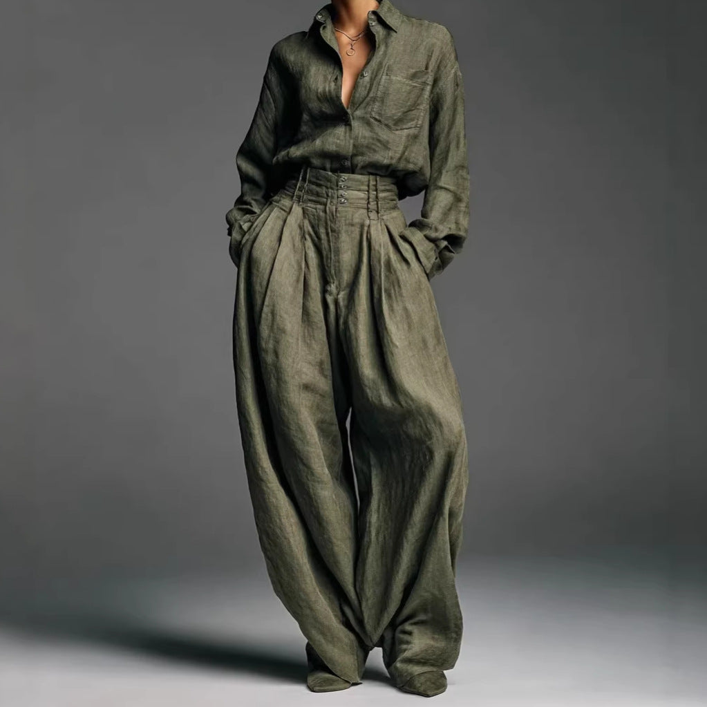 Women's Oversized Shirt Wide Leg Pants Two Piece Set