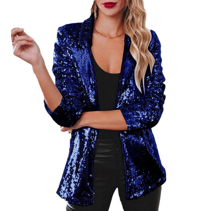 Women Sequin Blazer Long Sleeve Sparkle Party Jacket