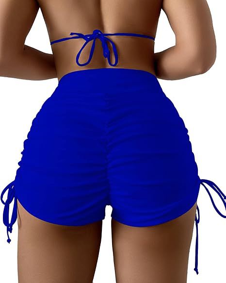 Women's High-Waist Ruched Bikini Shorts – Summer Swim Bottoms
