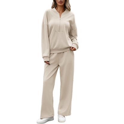 Women's Half Zip Sweatshirt Wide Leg Pants Lounge Set