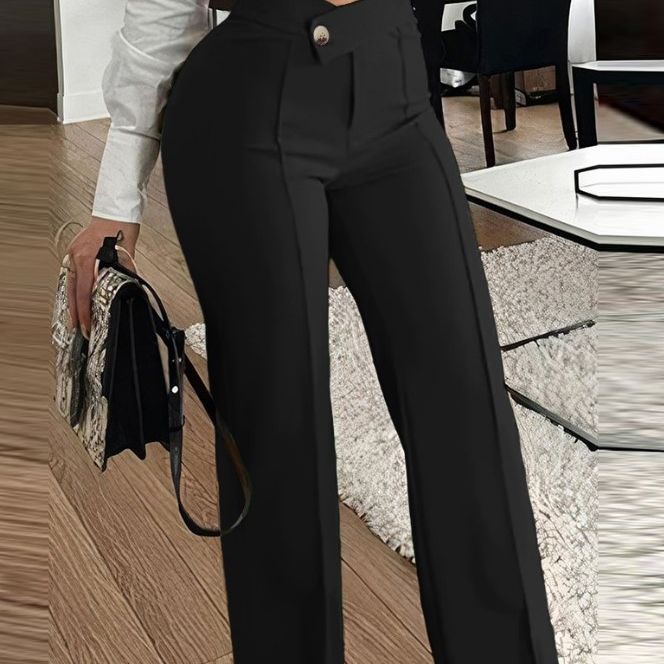 Women's High Waisted Straight Leg Casual Pants Trousers