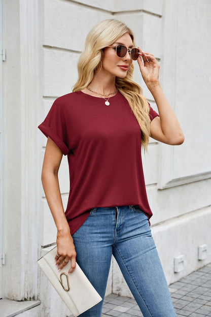 Solid Knit T Shirt Loose Fit Casual Custom Top