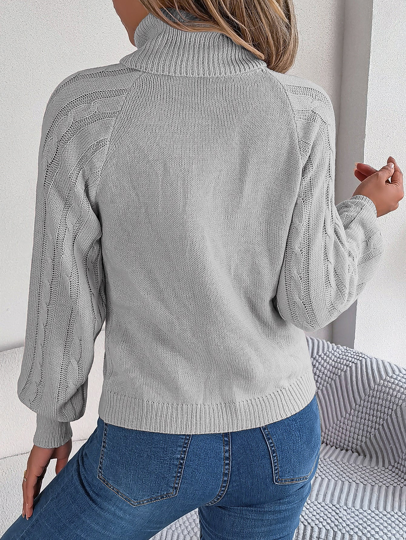 2025 Fall Winter Buttoned Cable Knit Turtleneck Sweater