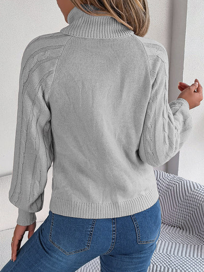 2025 Fall Winter Buttoned Cable Knit Turtleneck Sweater