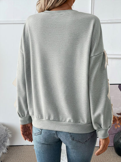 Bow Sleeve Round Neck Long Sleeve Sweatshirt