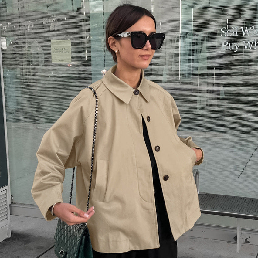 Women's Oversized Khaki French Workwear Trench Jacket