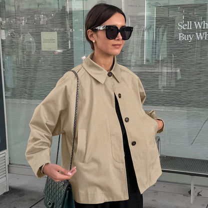Women's Oversized Khaki French Workwear Trench Jacket