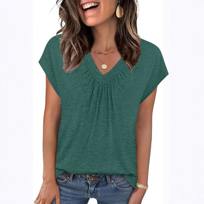V-Neck Loose Fit Top – Casual Summer Short Sleeve Tee