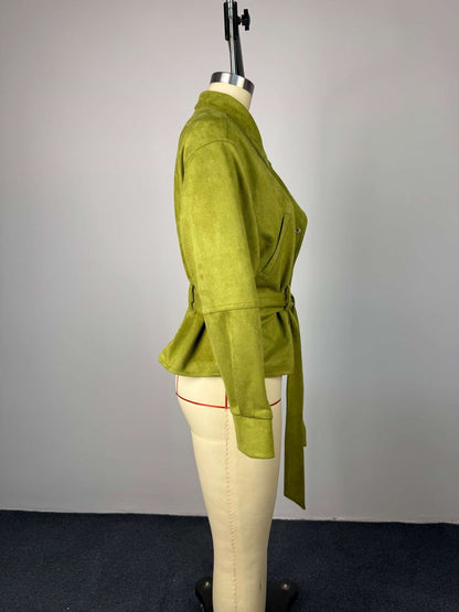 Women's Belted Cropped Jacket Stand Collar Trench Coat