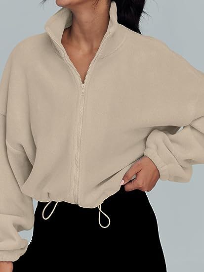 Women's Oversized Fleece Zip Up Jacket Stand Collar