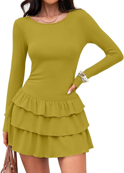 Women's Long Sleeve Ruffle Tiered Mini Dress