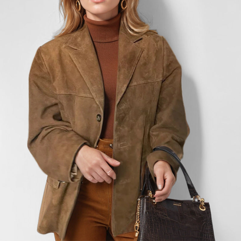 Women's Faux Suede Oversized Blazer Jacket With Pockets