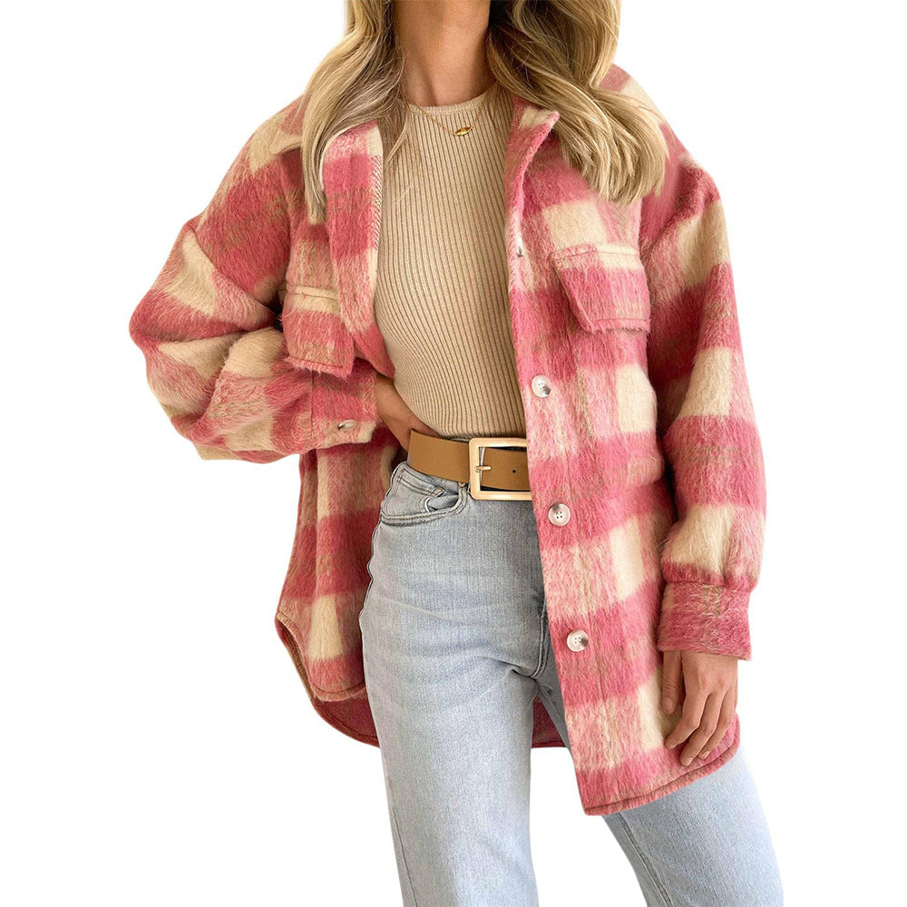 Plaid Mohair Shacket Jacket Oversized Wool Blend Coat