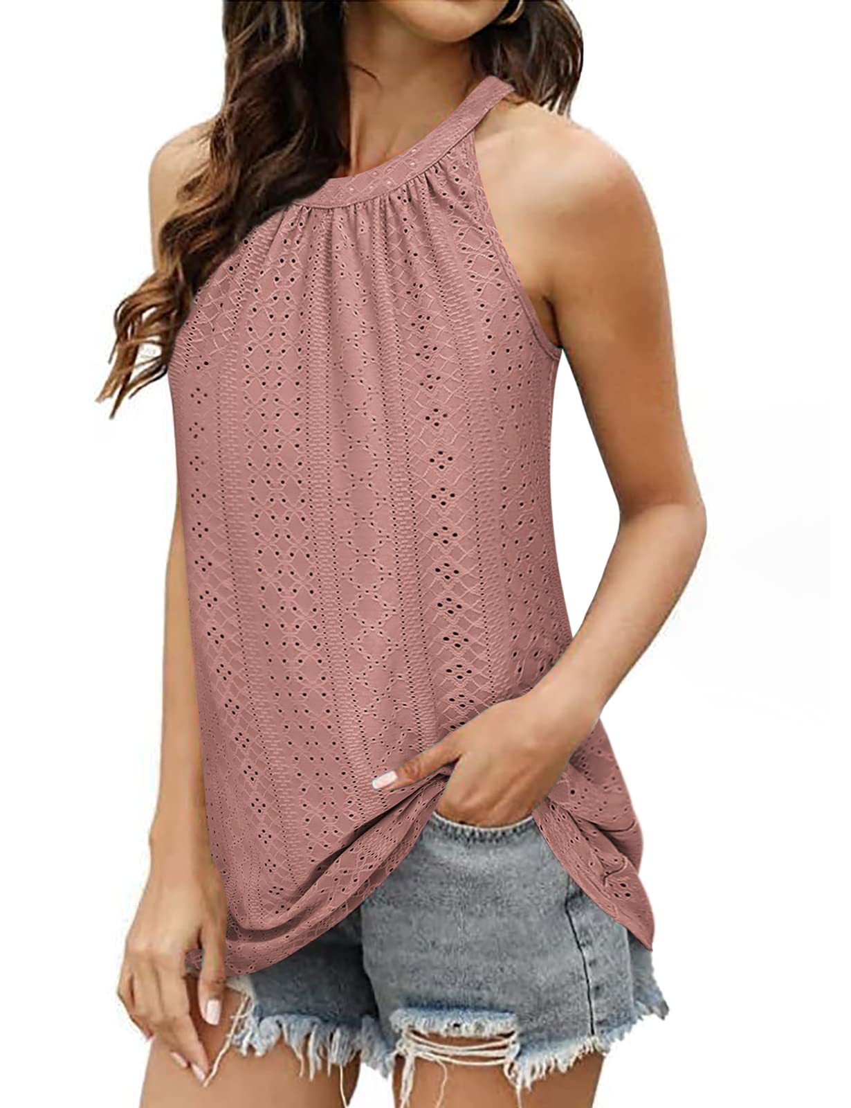 Loose Fit Round Neck Pleated Sleeveless Vest T-Shirt