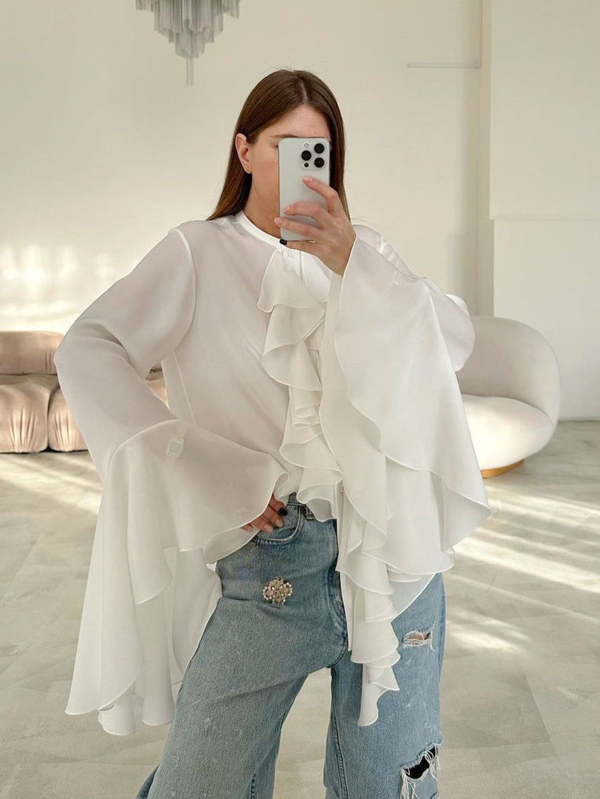 Women's Ruffle Bell Sleeve Chiffon Blouse