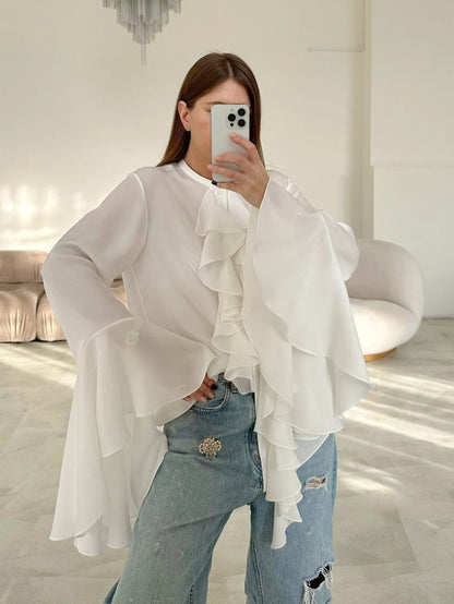 Women's Ruffle Bell Sleeve Chiffon Blouse
