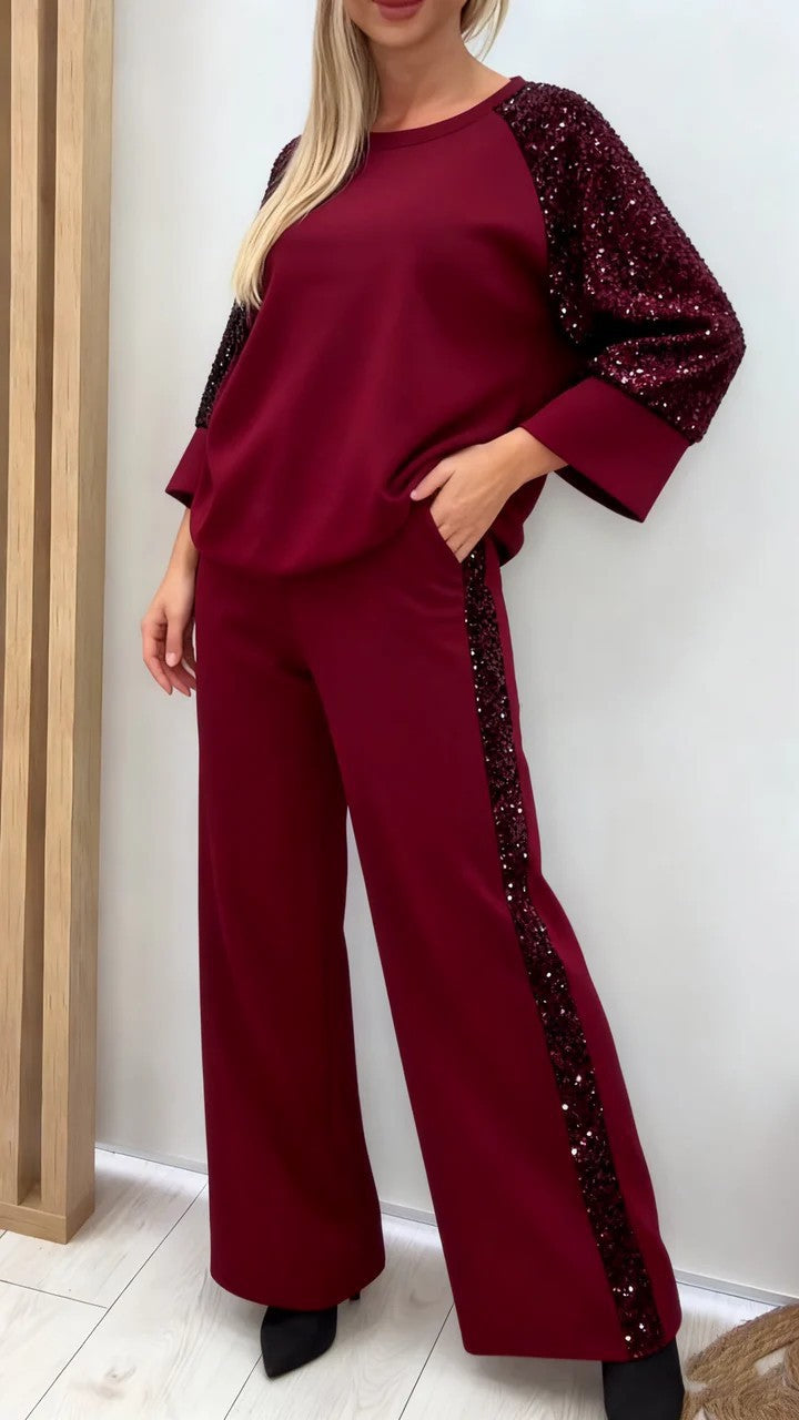 Women's Sequin Two Piece Sweatshirt Jogger Set