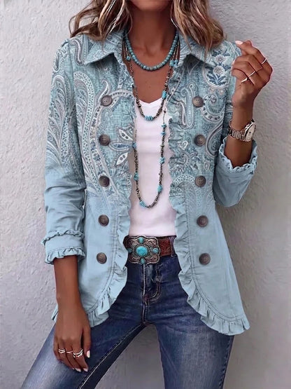 Women's Leopard Ruffle Button Down Long Sleeve Cardigan