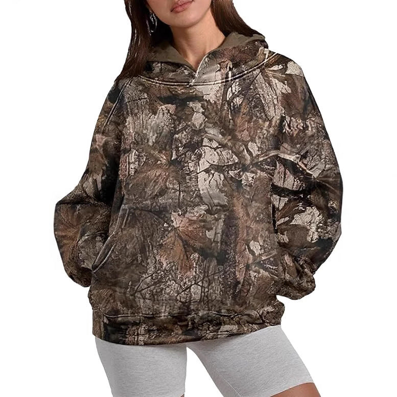 Women's Oversized Nature Print Hoodie Pullover
