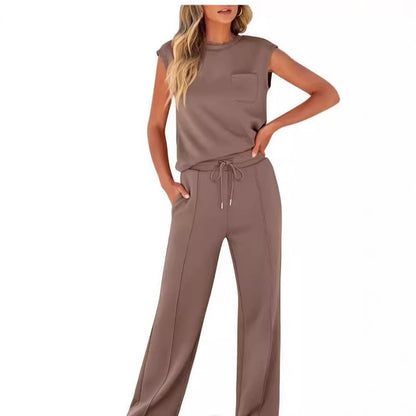 Women's 2 Piece Lounge Set Sleeveless Top Wide Leg Pants