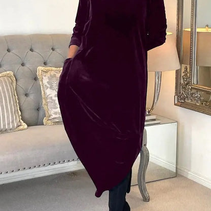 Women's Scarf Neck Velvet Maxi Dress Long Sleeve Pockets