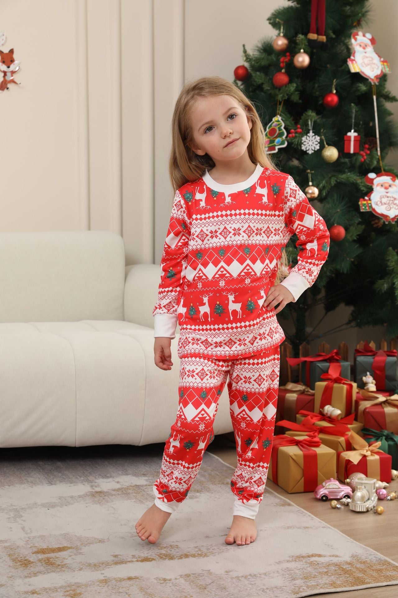 Christmas Deer Snowflake Tree Striped Parent-child Dress Printed Christmas Pajamas