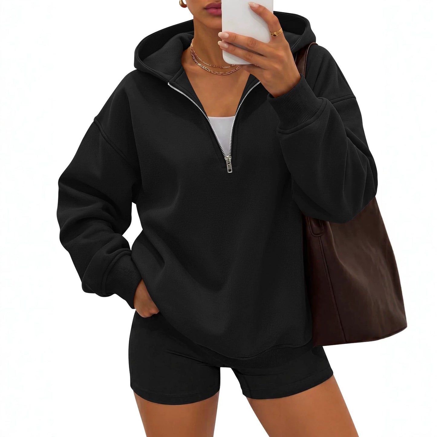Half Zip Hoodie Sweatshirt Oversized Relaxed Fit