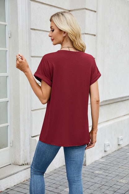 Solid Knit T Shirt Loose Fit Casual Custom Top