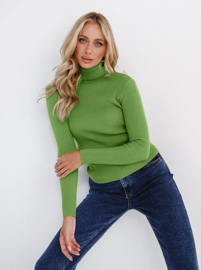 Women's Ribbed Turtleneck Knit Sweater Top