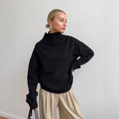 Oversized Turtleneck Sweater Solid Casual Knit Pullover