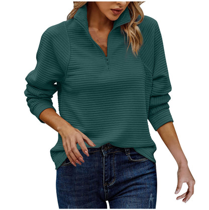 Women's Quarter Zip Ribbed Pullover Sweatshirt