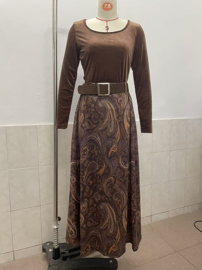 Boho Floral Maxi Skirt Two Piece Set with Belt