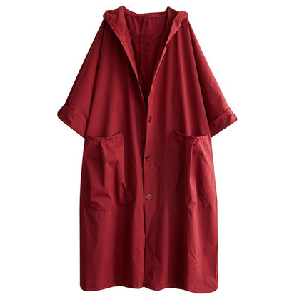 Women's Oversized Hooded Long Trench Coat Pockets
