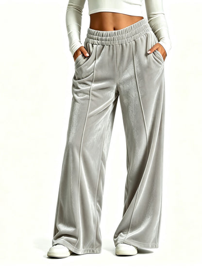 Women's High Waisted Velvet Wide Leg Palazzo Pants