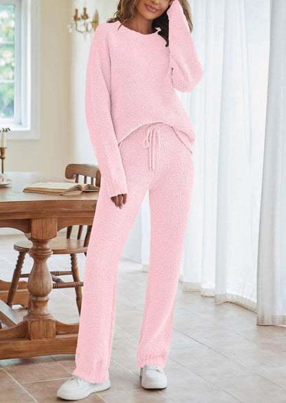 Women's Cozy Knit Two Piece Lounge Set Long Sleeve Outfit