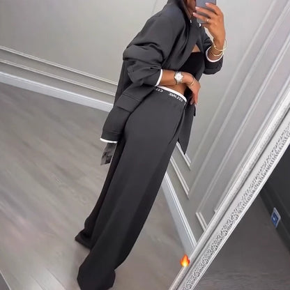 Women Business Casual Blazer Wide Leg Pants Two Piece Set