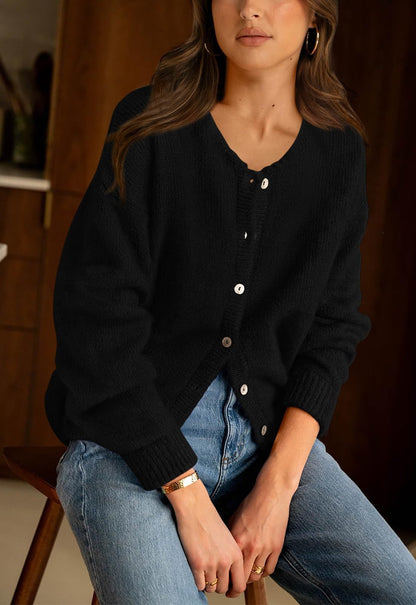 Womens Oversized Button Front Cardigan Knit Sweater