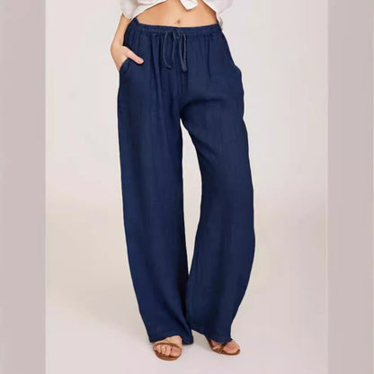 Womens Linen Wide Leg Pants High Waist Drawstring Casual