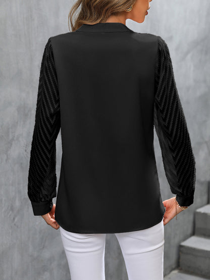 Chiffon Splicing Long Sleeve Solid Color Shirt