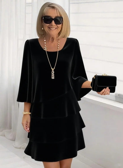 Women's Tiered Suede Midi Dress 3/4 Sleeve Work Casual