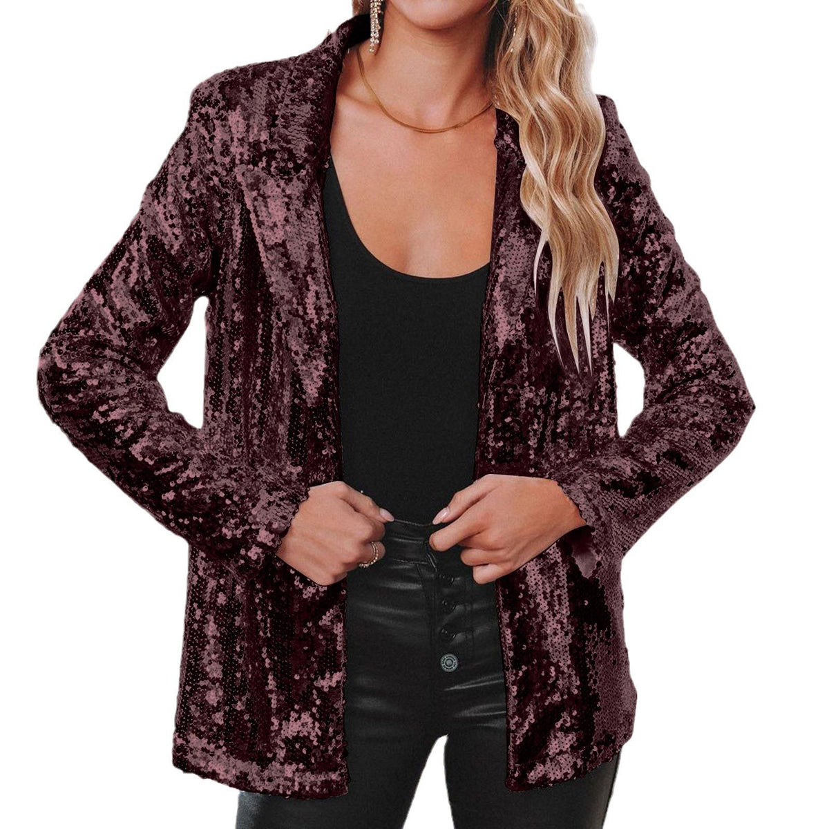 Women Sequin Blazer Long Sleeve Sparkle Party Jacket