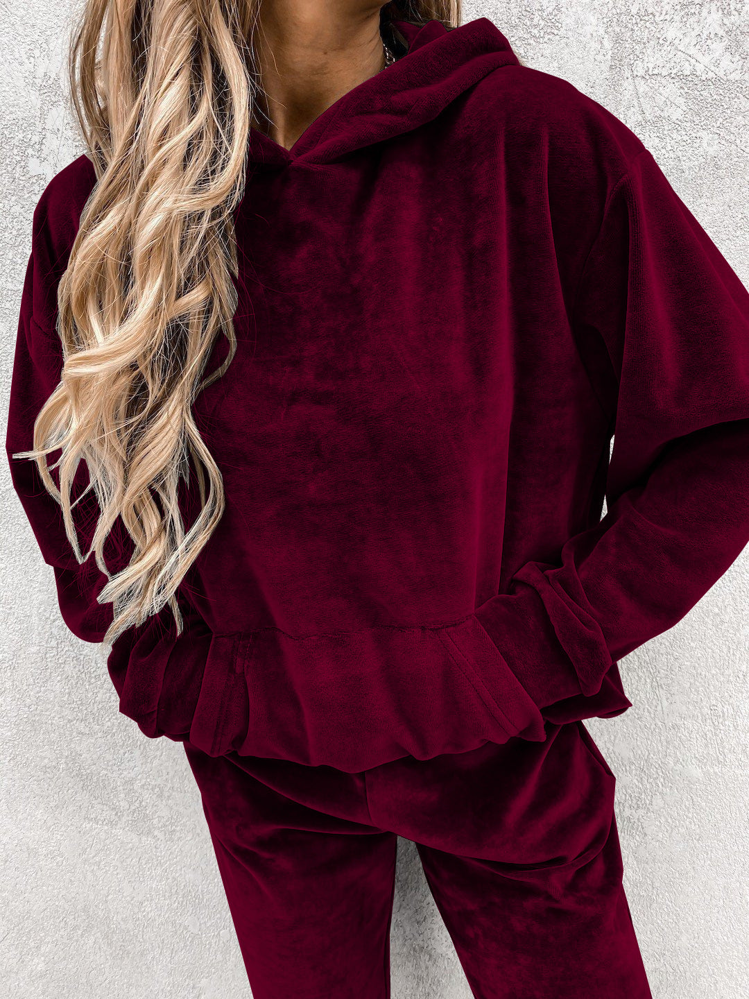 Women's Velvet Hoodie Jogger Pants Two Piece Set